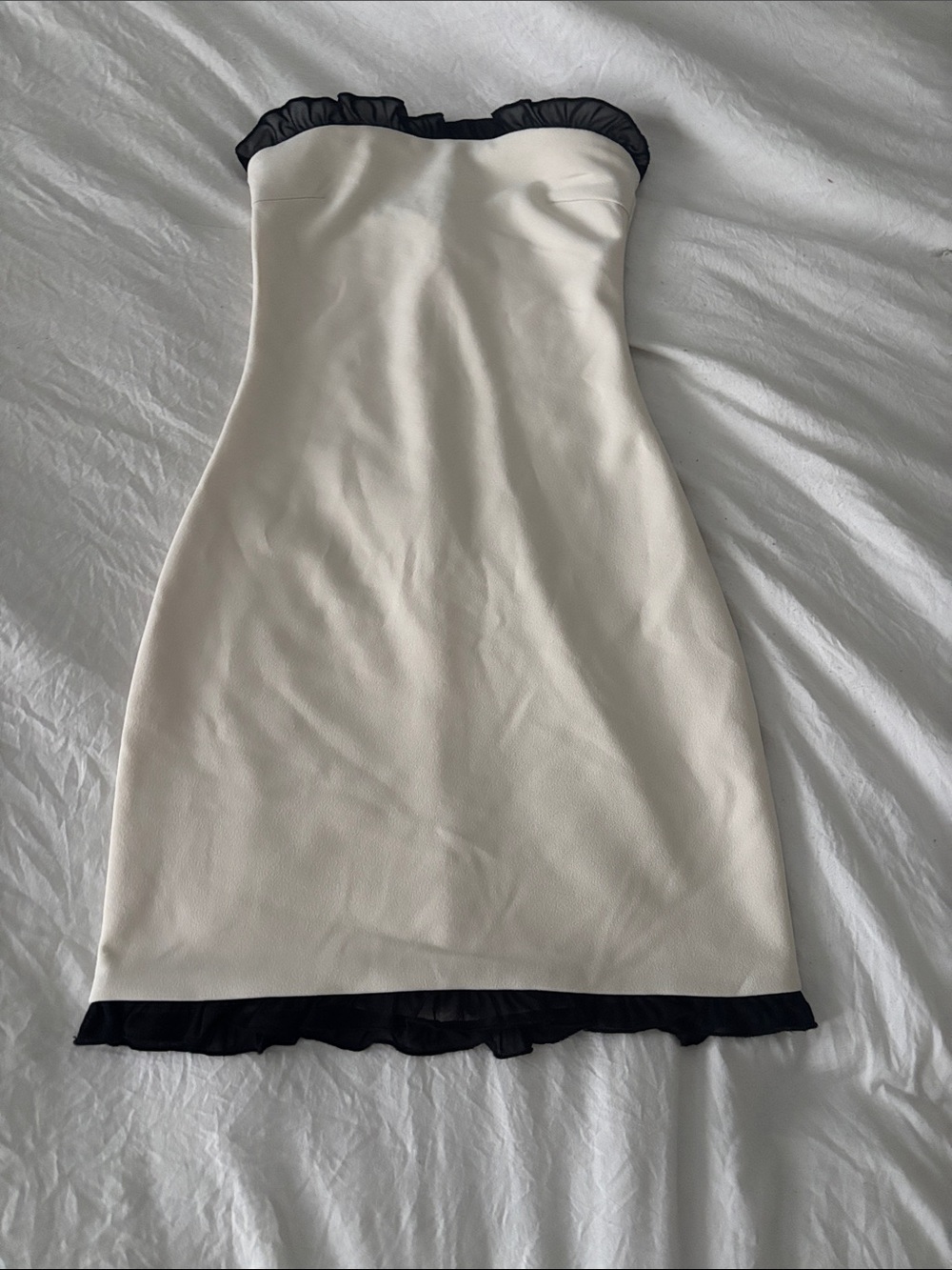 White Fox In Sync Cream Strapless Ruffle-Trim Mini Dress XS New